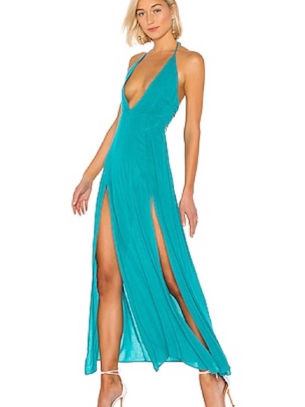 Superdown REVOLVE Arina Turquoise Maxi Dress with High Slits
